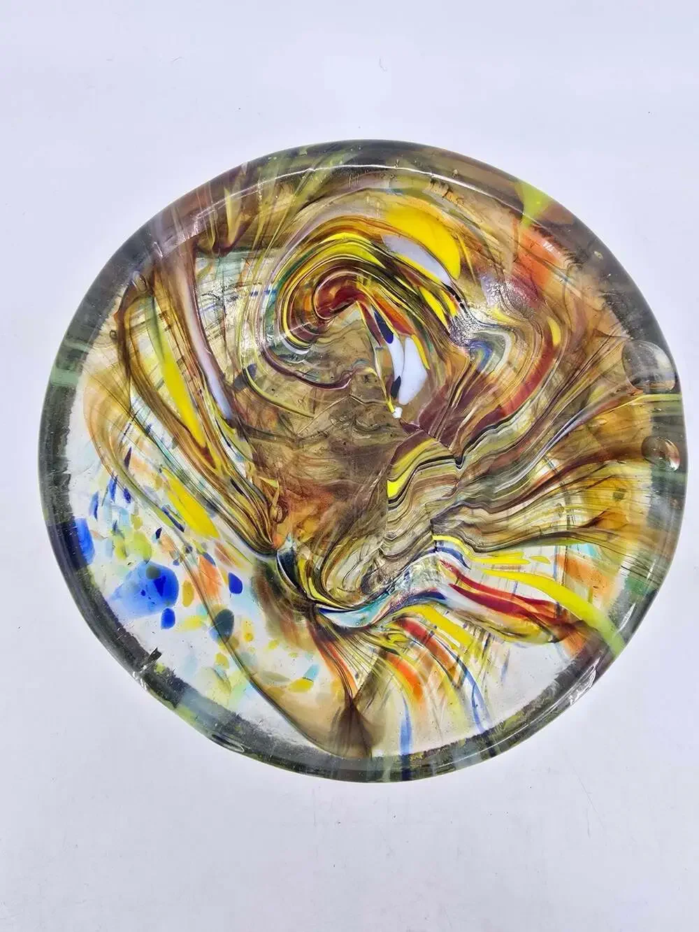 Vintage Hand Blown Confetti Swirl Footed Art Glass Bowl